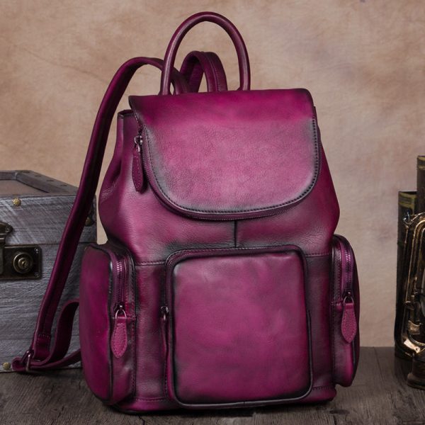 Vintage Womens Brown Leather Backpack Purse Designer Laptop Book Bag for Women - Image 18
