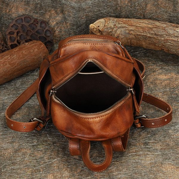 Cute Womens Mini Brown Leather Backpack Purse Book Bag Purses for Women - Image 12