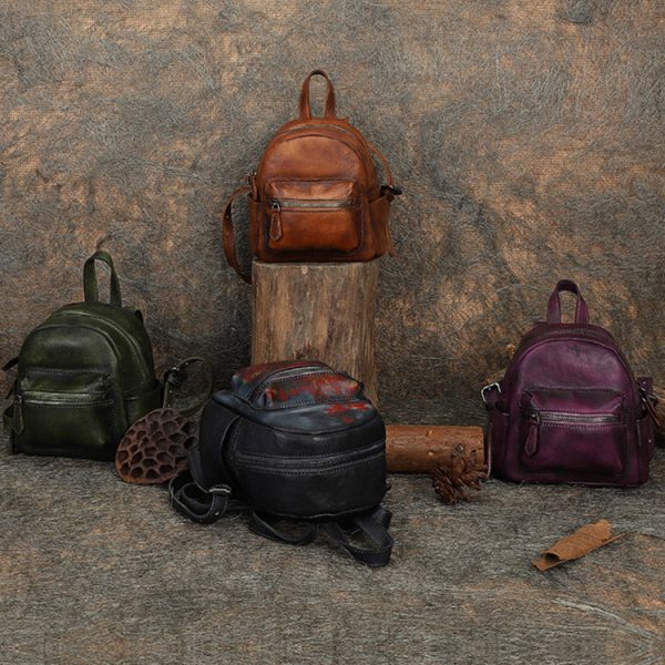 Cute Womens Mini Brown Leather Backpack Purse Book Bag Purses for Women - Image 7