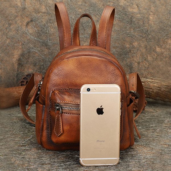 Cute Womens Mini Brown Leather Backpack Purse Book Bag Purses for Women - Image 11