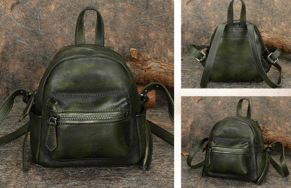 Cute Womens Mini Brown Leather Backpack Purse Book Bag Purses for Women - Image 15