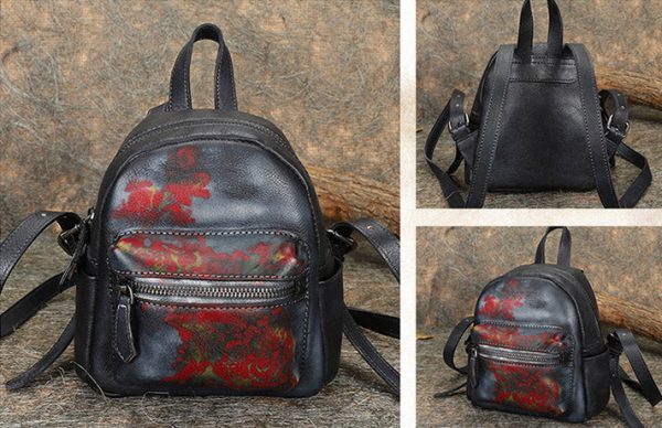 Cute Womens Mini Brown Leather Backpack Purse Book Bag Purses for Women - Image 17