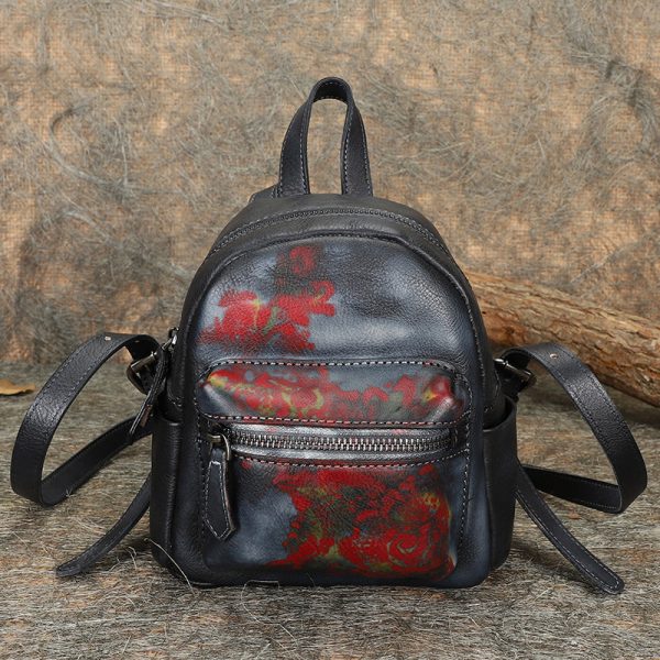 Cute Womens Mini Brown Leather Backpack Purse Book Bag Purses for Women - Image 8