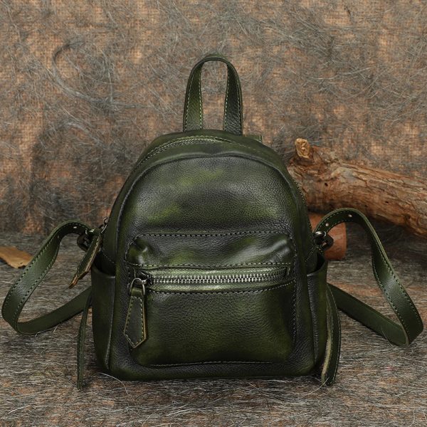 Cute Womens Mini Brown Leather Backpack Purse Book Bag Purses for Women - Image 9
