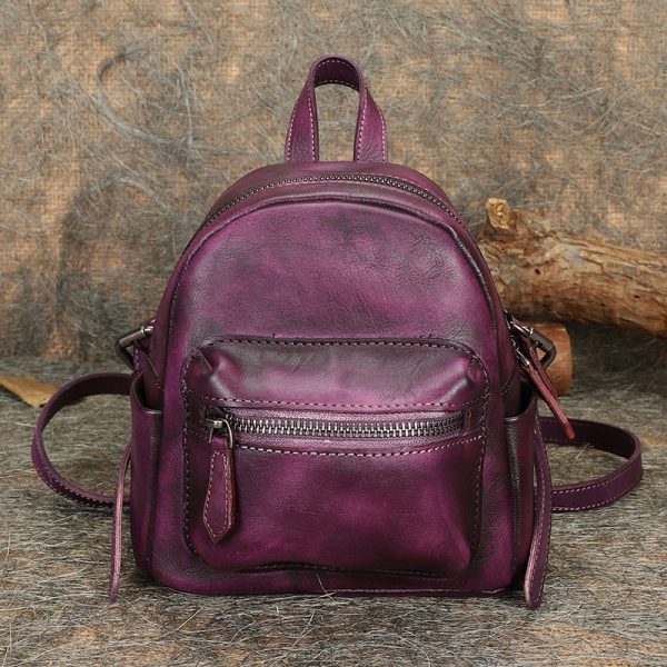 Cute Womens Mini Brown Leather Backpack Purse Book Bag Purses for Women - Image 10