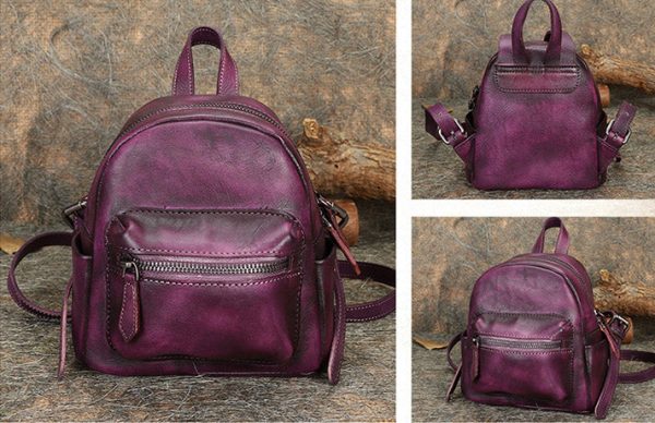 Cute Womens Mini Brown Leather Backpack Purse Book Bag Purses for Women - Image 16
