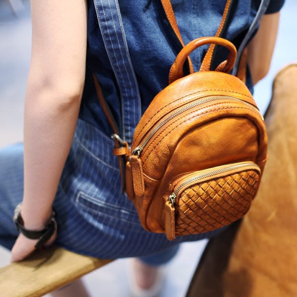 Cute Womens Brown Mini Leather Backpack Bag Purse Nice Backpacks for Women - Image 3