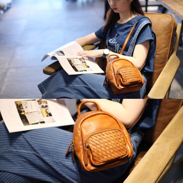 Cute Womens Brown Mini Leather Backpack Bag Purse Nice Backpacks for Women - Image 9