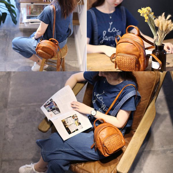 Cute Womens Brown Mini Leather Backpack Bag Purse Nice Backpacks for Women - Image 10