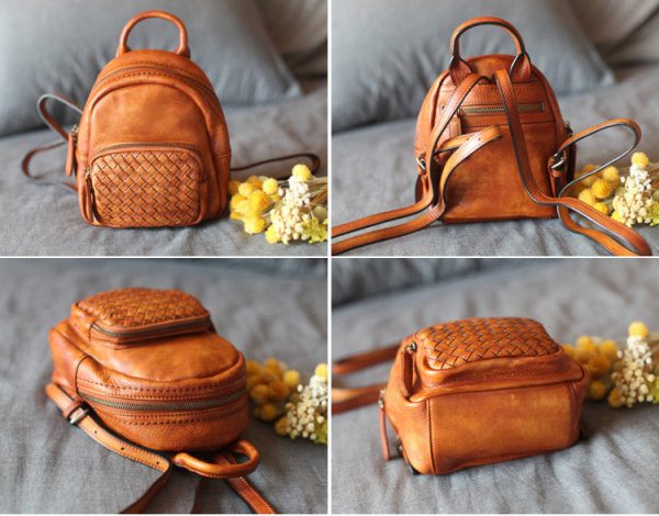 Cute Womens Brown Mini Leather Backpack Bag Purse Nice Backpacks for Women - Image 11