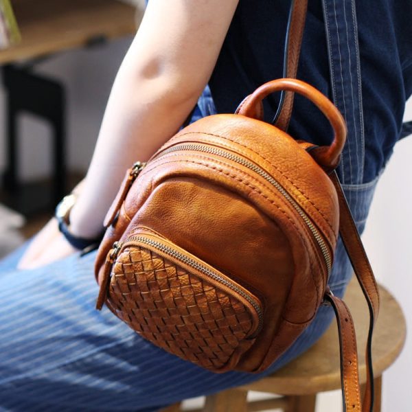 Cute Womens Brown Mini Leather Backpack Bag Purse Nice Backpacks for Women - Image 2