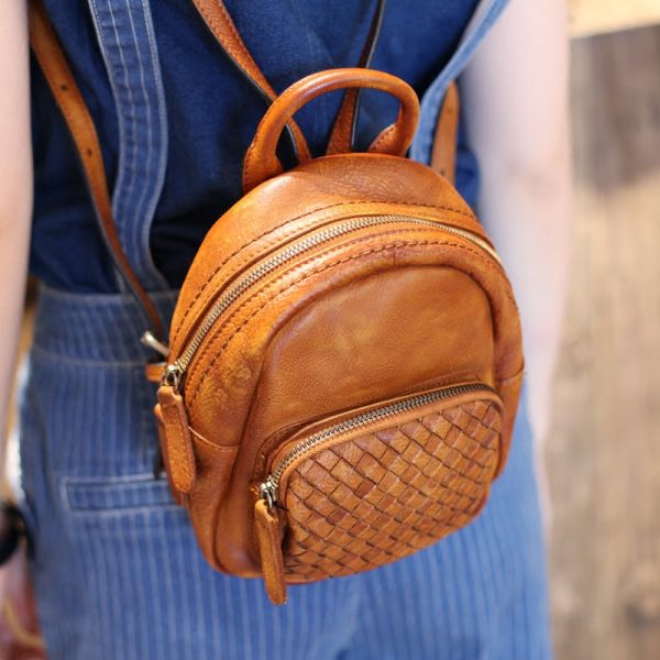 Cute Womens Brown Mini Leather Backpack Bag Purse Nice Backpacks for Women - Image 5