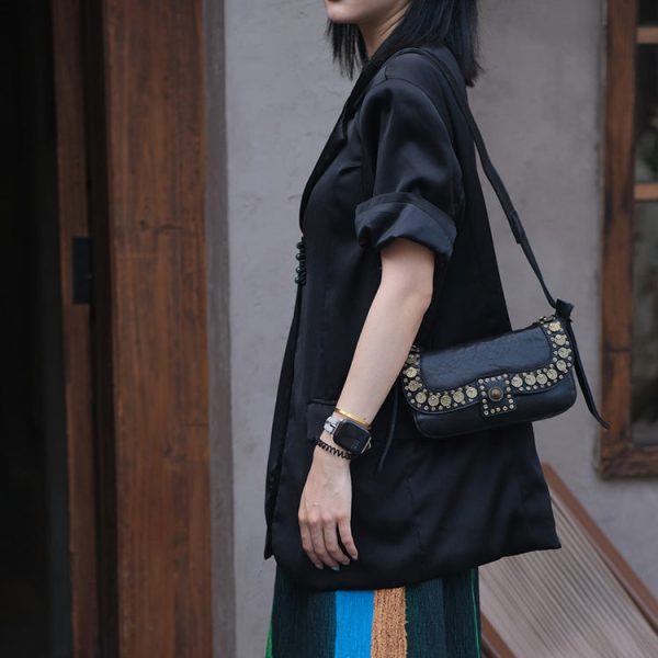 Punk Art Women's Small Crossbody Purse Black Leather Shoulder Purse - Image 5