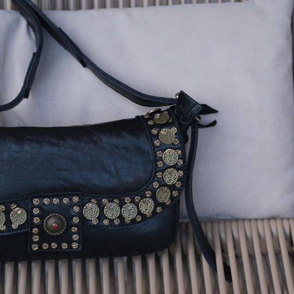 Punk Art Women's Small Crossbody Purse Black Leather Shoulder Purse - Image 8