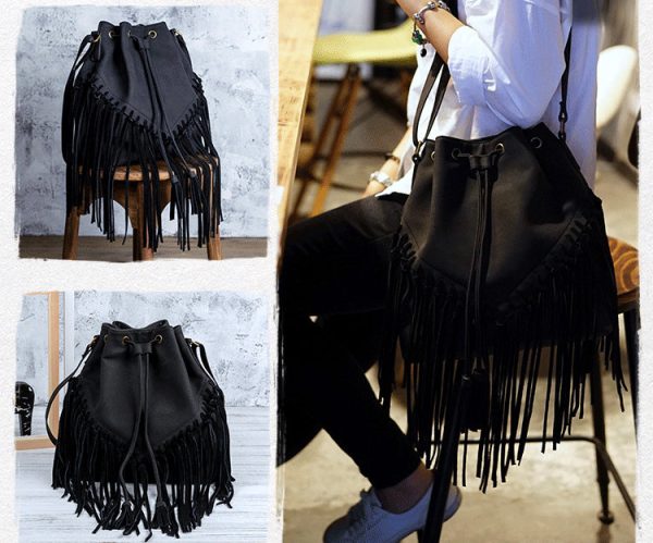 Vintage PU Leather Boho Crossbody Fringe Purse Shoulder Bag for Women - Image 6