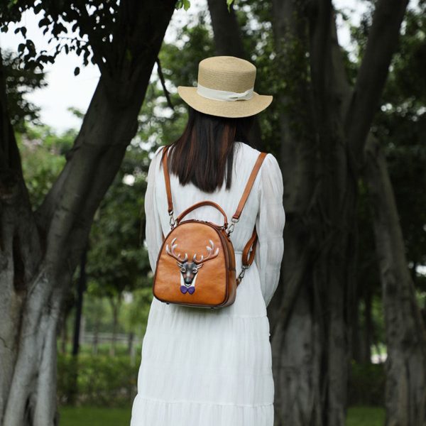 Vintage Ladies Leather Backpack Handbag Small Shoulder Bags For Women - Image 2