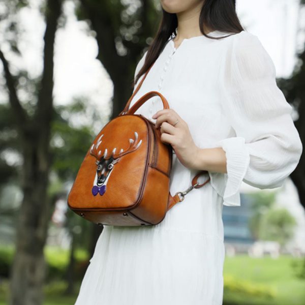 Vintage Ladies Leather Backpack Handbag Small Shoulder Bags For Women - Image 3