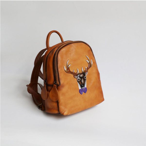 Vintage Ladies Leather Backpack Purse Small Ladies Brown Leather Rucksack - Image 2
