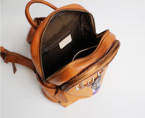 Vintage Ladies Leather Backpack Purse Small Ladies Brown Leather Rucksack - Image 3