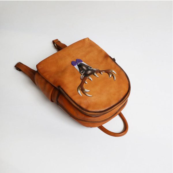 Vintage Ladies Leather Backpack Purse Small Ladies Brown Leather Rucksack - Image 4