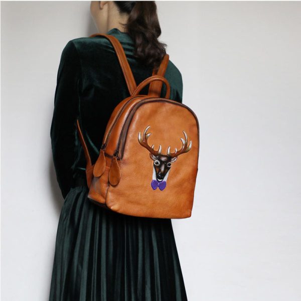 Vintage Ladies Leather Backpack Purse Small Ladies Brown Leather Rucksack - Image 5