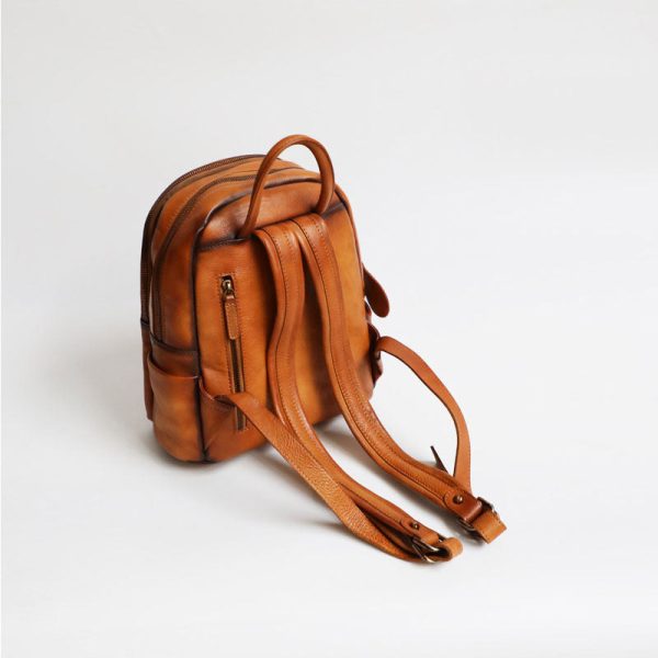 Vintage Ladies Leather Backpack Purse Small Ladies Brown Leather Rucksack - Image 8