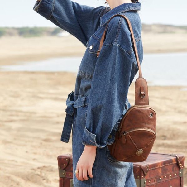 Women's Designer Leather Sling Bag Purse Chest Pack Bag For Women - Image 5