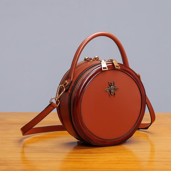 Bee Leather Circle Bag Crossbody Bags Shoulder Bag Purses for Women - Image 2