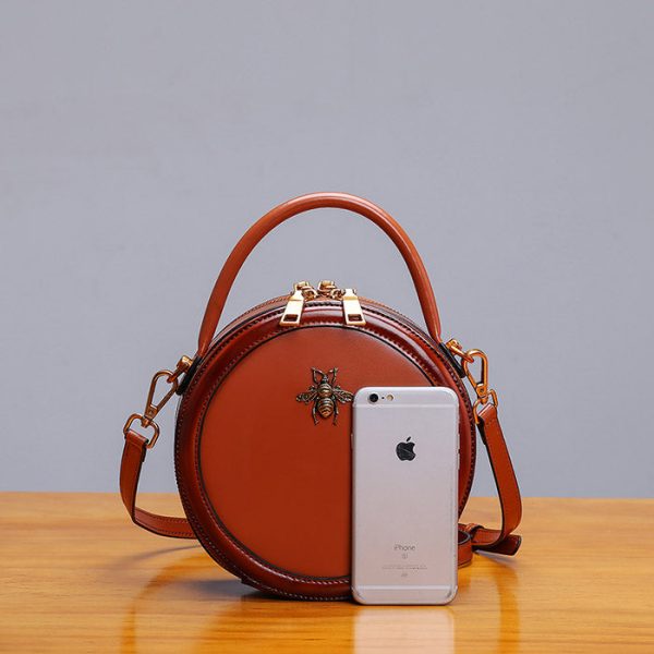 Bee Leather Circle Bag Crossbody Bags Shoulder Bag Purses for Women - Image 5