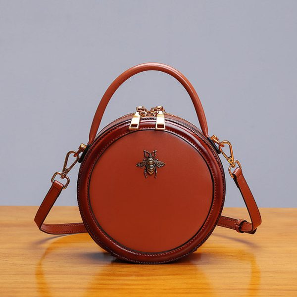Bee Leather Circle Bag Crossbody Bags Shoulder Bag Purses for Women - Image 3