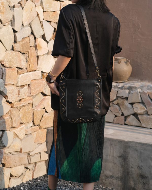 Womens Small Over The Shoulder Purse Rivet Studded Black Crossbody Bags For Women - Image 5