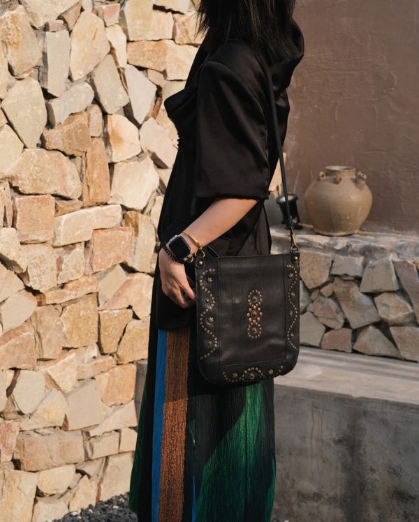 Womens Small Over The Shoulder Purse Rivet Studded Black Crossbody Bags For Women - Image 6