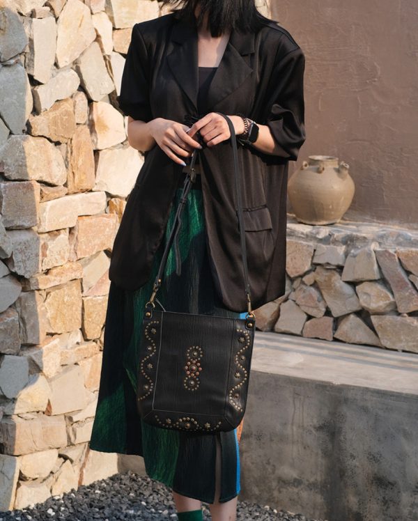 Womens Small Over The Shoulder Purse Rivet Studded Black Crossbody Bags For Women - Image 8