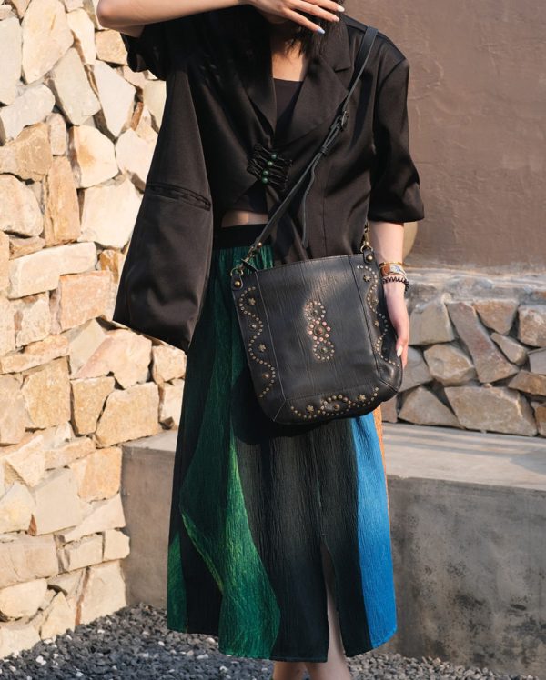 Womens Small Over The Shoulder Purse Rivet Studded Black Crossbody Bags For Women - Image 9