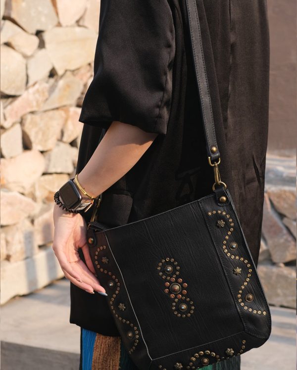 Womens Small Over The Shoulder Purse Rivet Studded Black Crossbody Bags For Women - Image 10