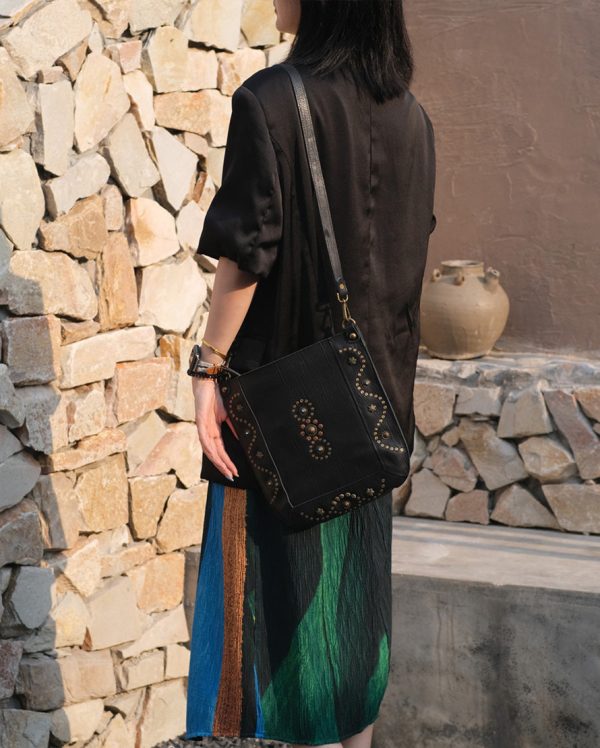 Womens Small Over The Shoulder Purse Rivet Studded Black Crossbody Bags For Women - Image 11