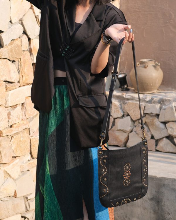 Womens Small Over The Shoulder Purse Rivet Studded Black Crossbody Bags For Women - Image 12