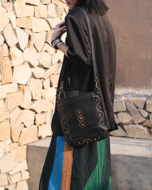 Womens Small Over The Shoulder Purse Rivet Studded Black Crossbody Bags For Women - Image 13