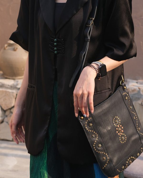 Womens Small Over The Shoulder Purse Rivet Studded Black Crossbody Bags For Women - Image 14