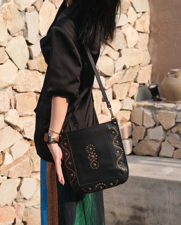 Womens Small Over The Shoulder Purse Rivet Studded Black Crossbody Bags For Women - Image 15