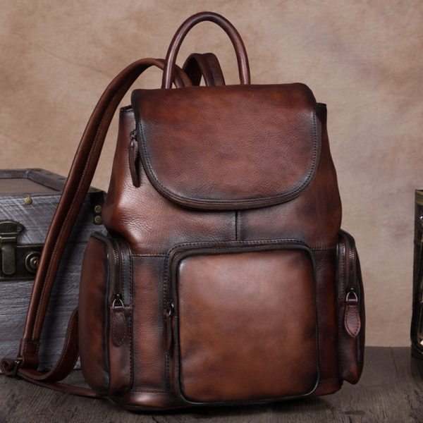Vintage Womens Brown Leather Backpack Purse Designer Laptop Book Bag for Women - Image 24