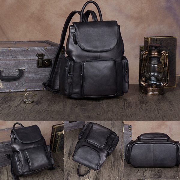 Vintage Womens Brown Leather Backpack Purse Designer Laptop Book Bag for Women - Image 19