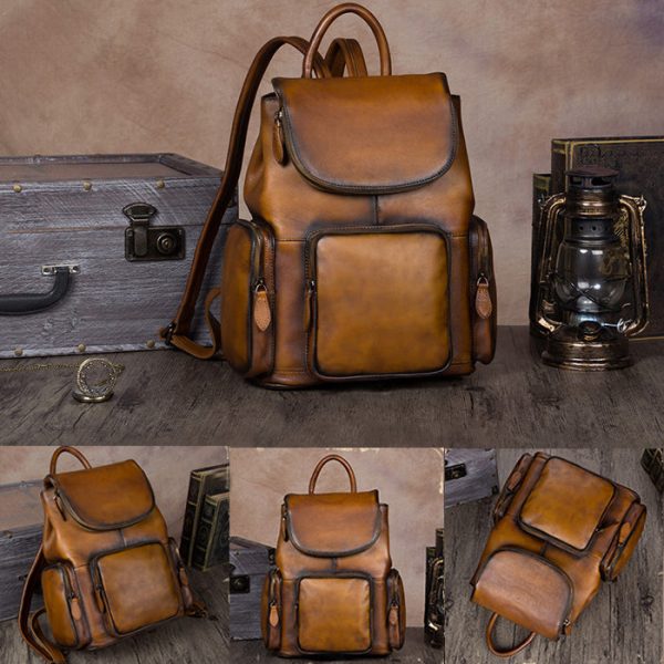 Vintage Womens Brown Leather Backpack Purse Designer Laptop Book Bag for Women - Image 3