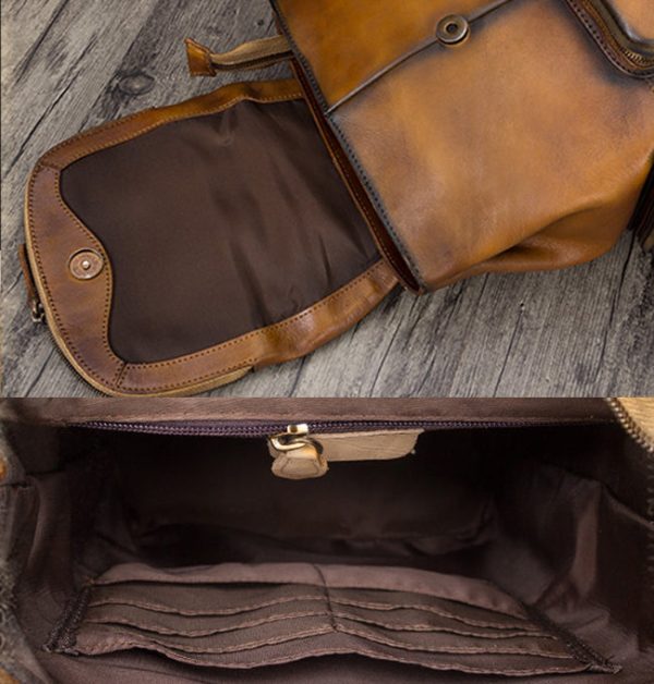 Vintage Womens Brown Leather Backpack Purse Designer Laptop Book Bag for Women - Image 25