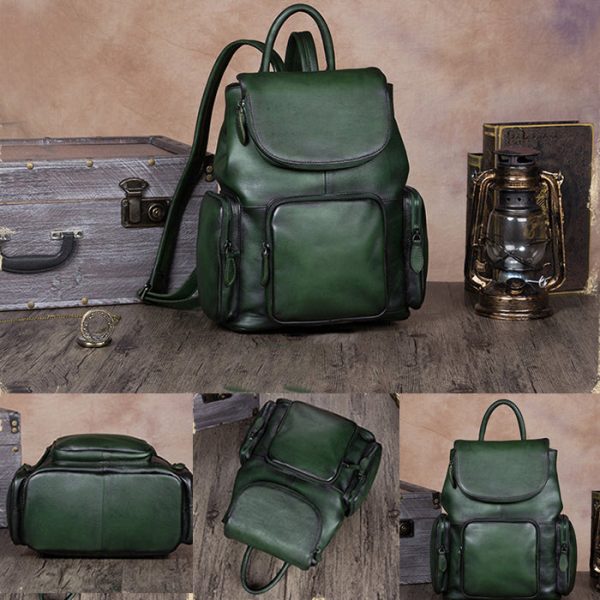 Vintage Womens Brown Leather Backpack Purse Designer Laptop Book Bag for Women - Image 5