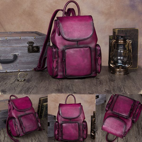 Vintage Womens Brown Leather Backpack Purse Designer Laptop Book Bag for Women - Image 21