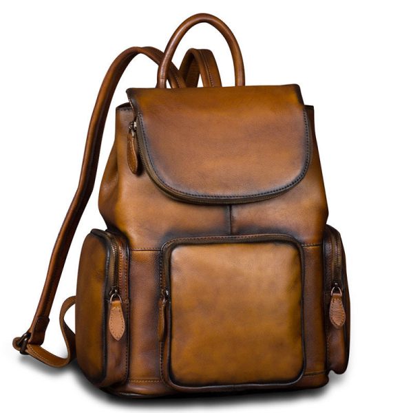 Vintage Womens Brown Leather Backpack Purse Designer Laptop Book Bag for Women - Image 22